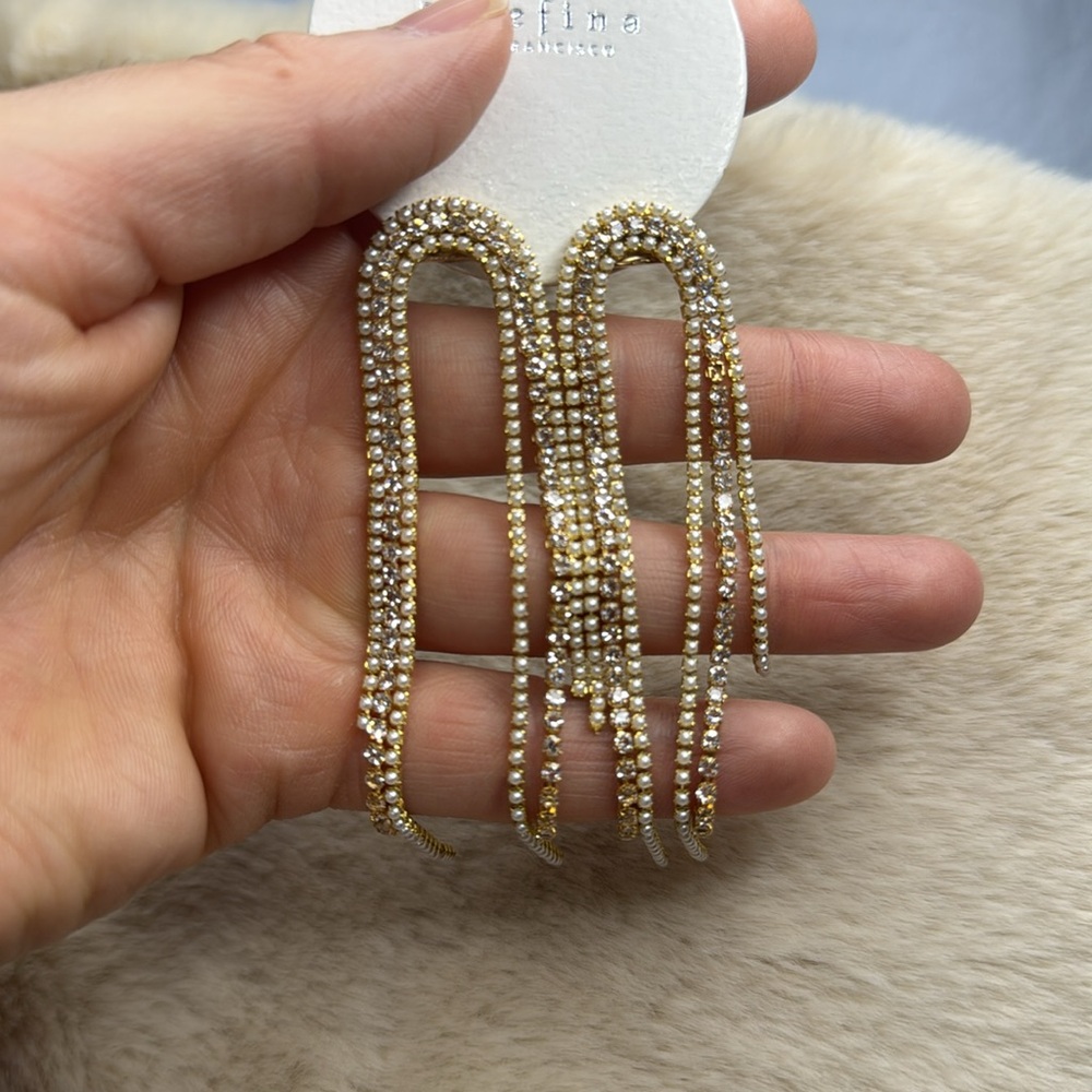 Gold Rhinestone Fringe Earrings